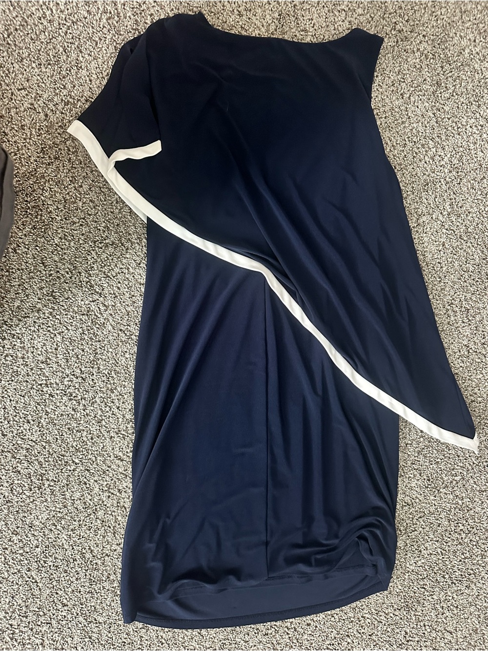 Ralph Lauren Navy One-Shoulder Cape Dress with White Trim - Picture 4 of 5